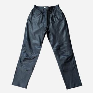 Vintage 90s Danielle Martin Black Leather Pants High Waist - Size 6P / 6 Petite